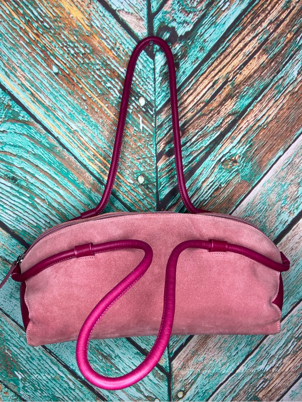Stunning Vintage Philosophy By Alberta Ferretti Pink Leather & Suede Handbag